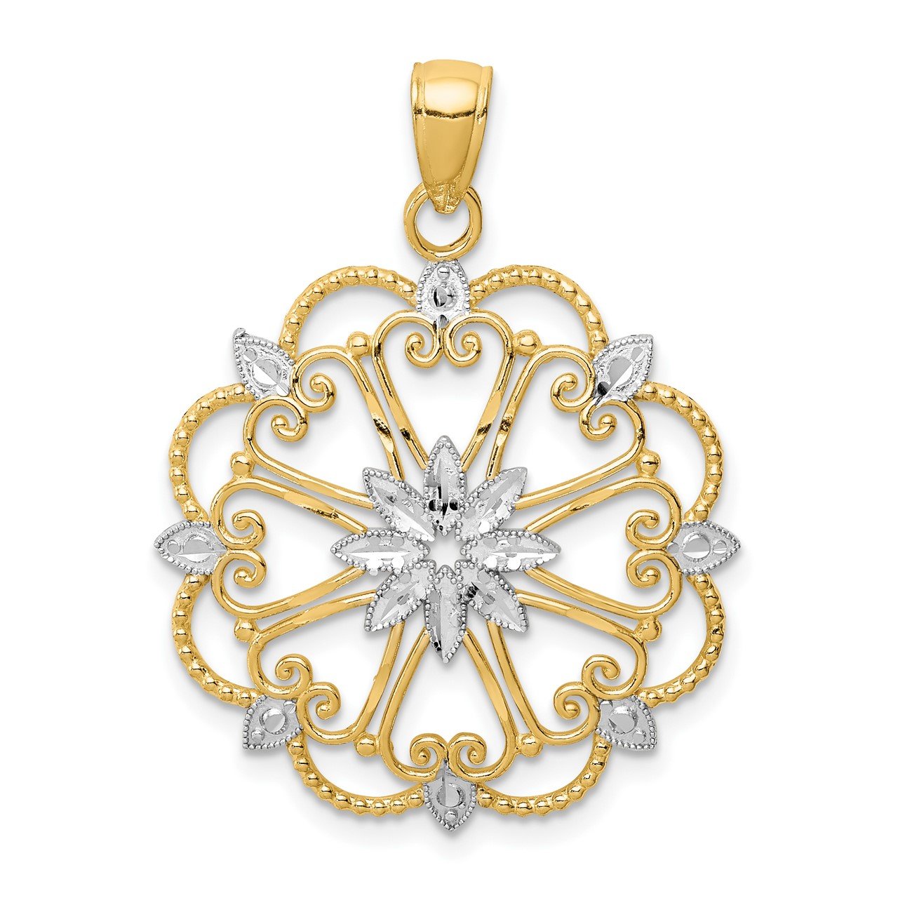 14K and Rhodium Starburst Pendant