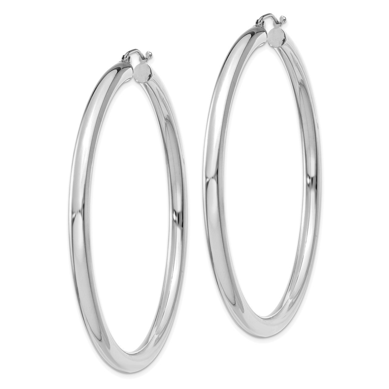 14K White Gold Polished 4mm Lightweight Tube Hoop Earrings-1