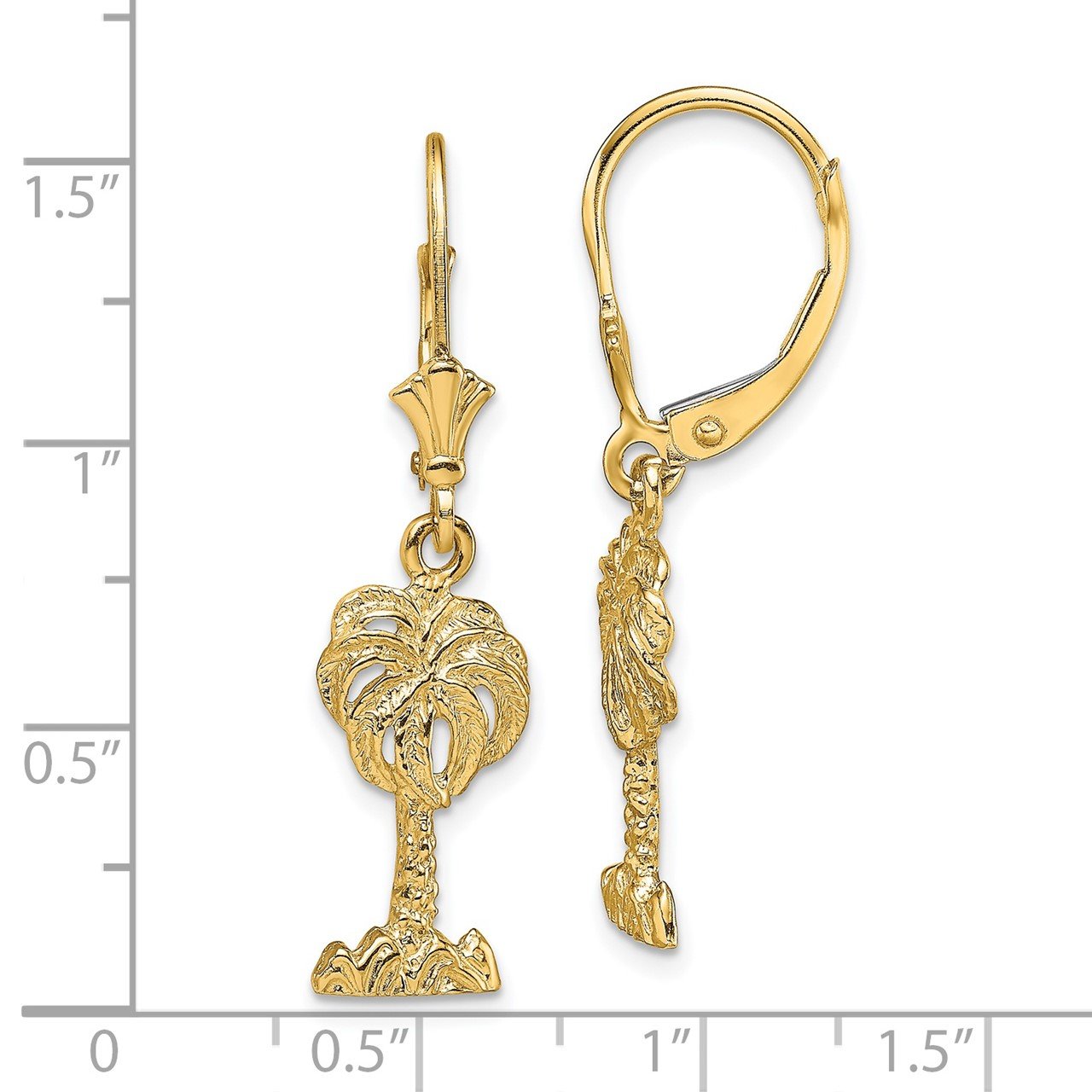 14K Palm Tree Leverback Earrings-2