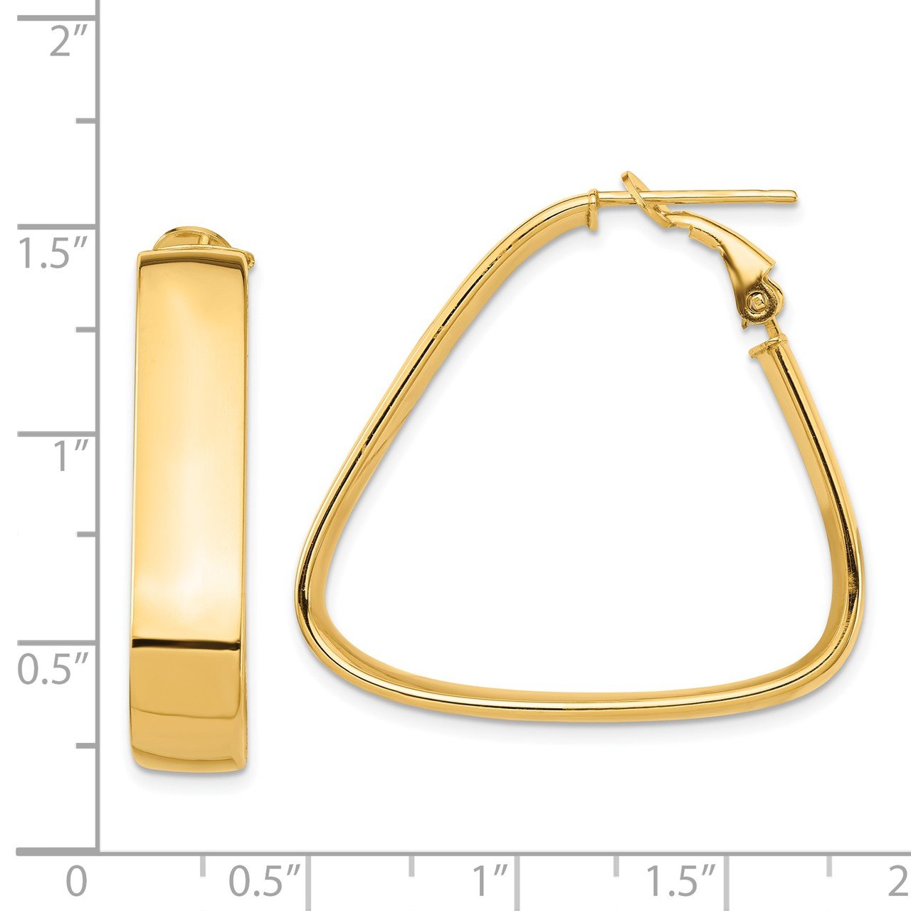 14k High Polished 7mm Omega Back Triangle Hoop Earrings-2