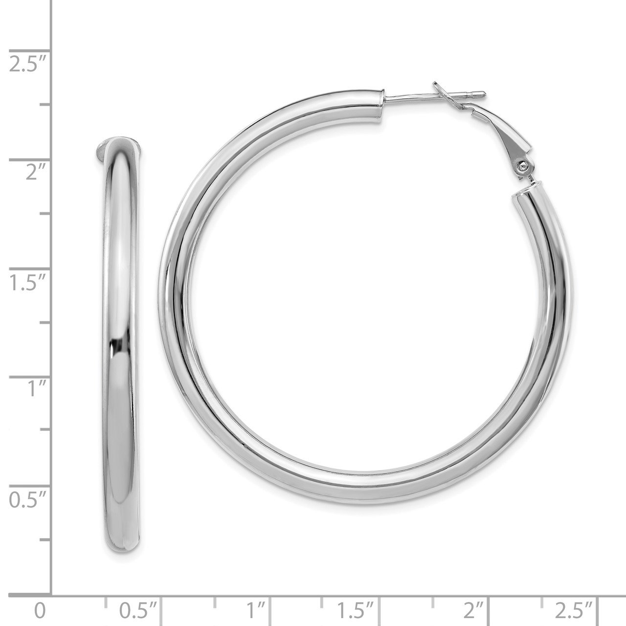14k White Gold 4x50mm Polished Round Omega Back Hoop Earrings-2