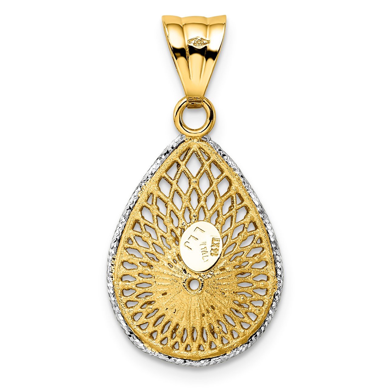 Leslie's 14k Rhodium-plated D/C Filigree Teardrop Pendant-2