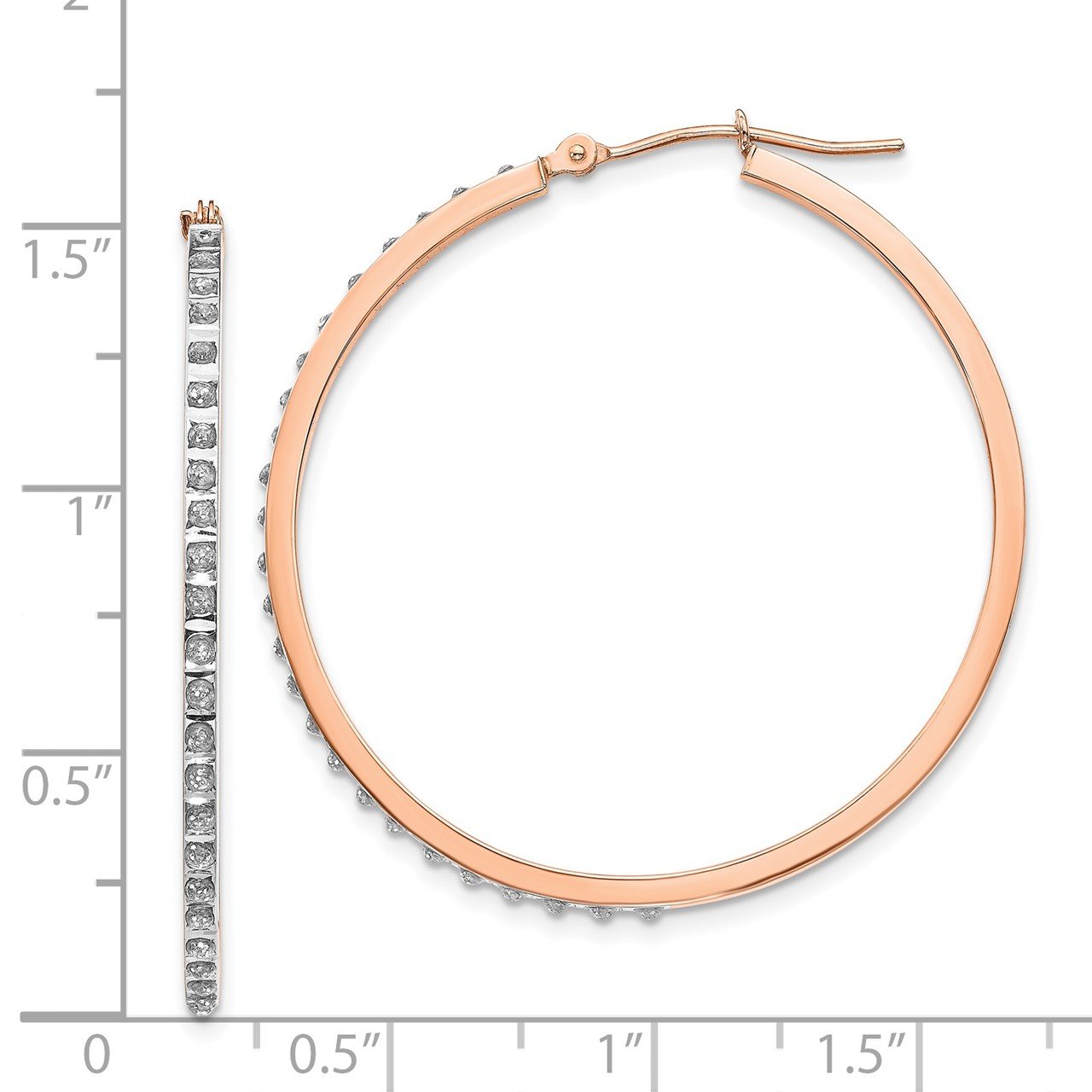 14k Rose Gold Diamond Fascination Round Hinged Hoop Earrings-2