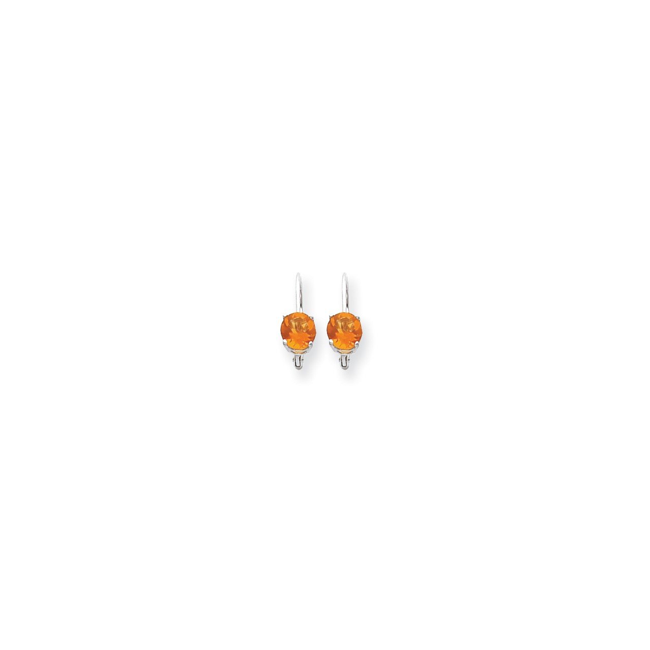 14k White Gold 6mm Citrine Checker leverback earring