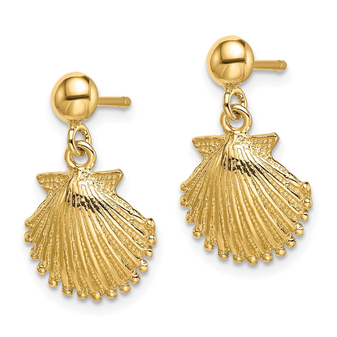 14K Polished Scallop Shell Dangle Earrings-1
