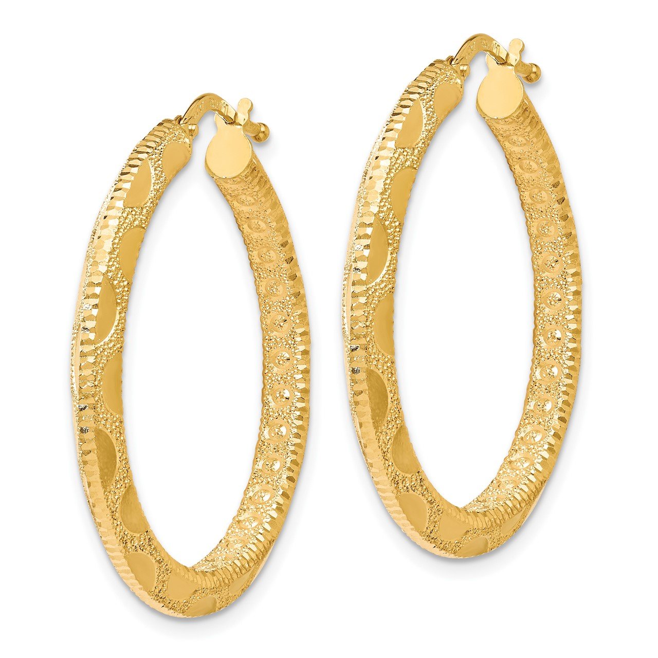 Leslies 14k Polished and Textured Hoop Earrings-1
