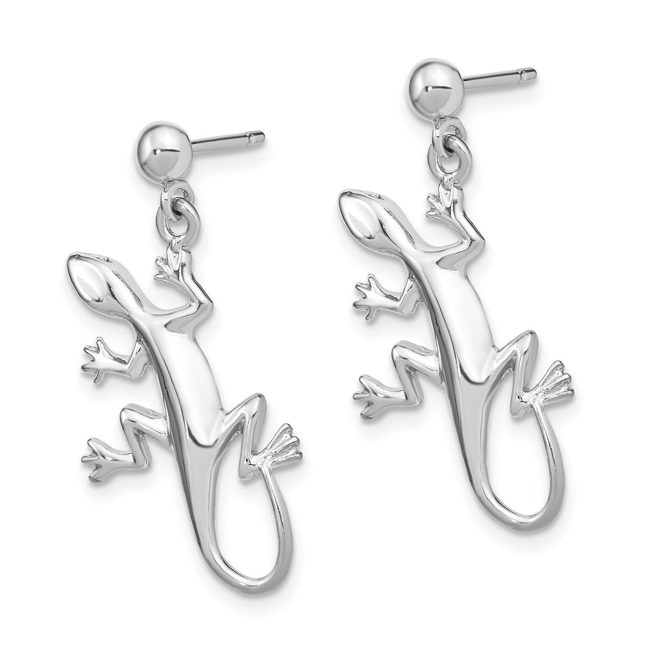 14K White Gold Polished Gecko Dangle Earrings-1