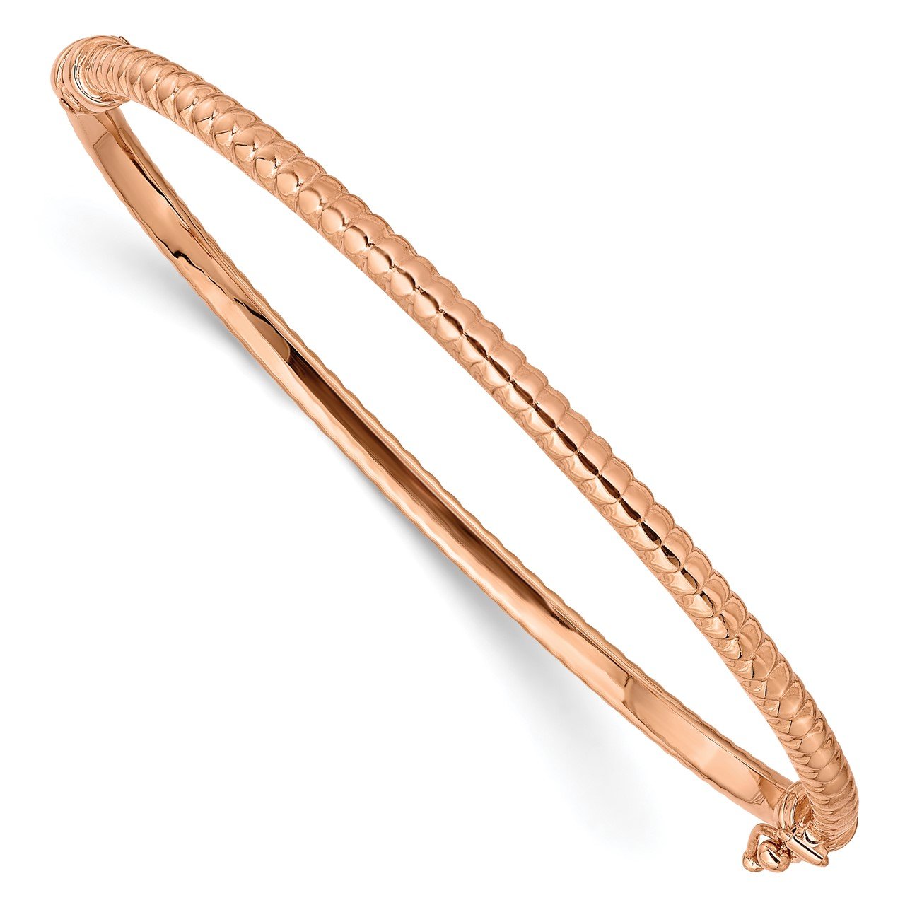 14K Rose Gold Polished Textured Hinged Bangle Bracelet The Gold Store