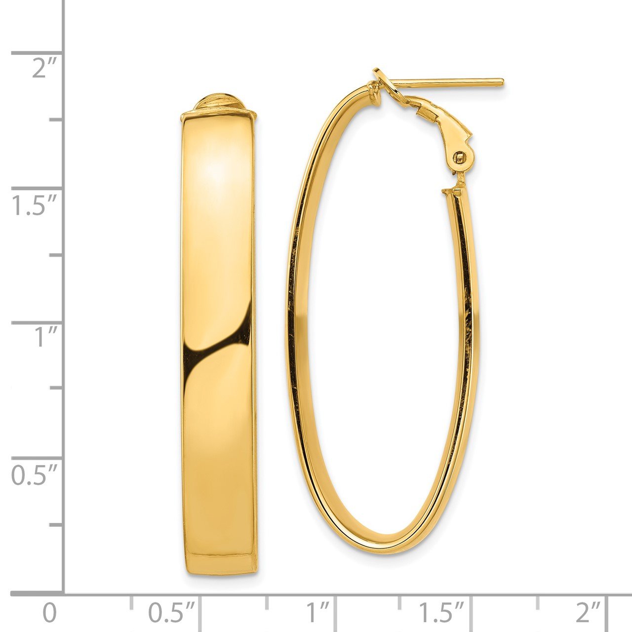 14k High Polished 7mm Omega Back Oval Hoop Earrings-2