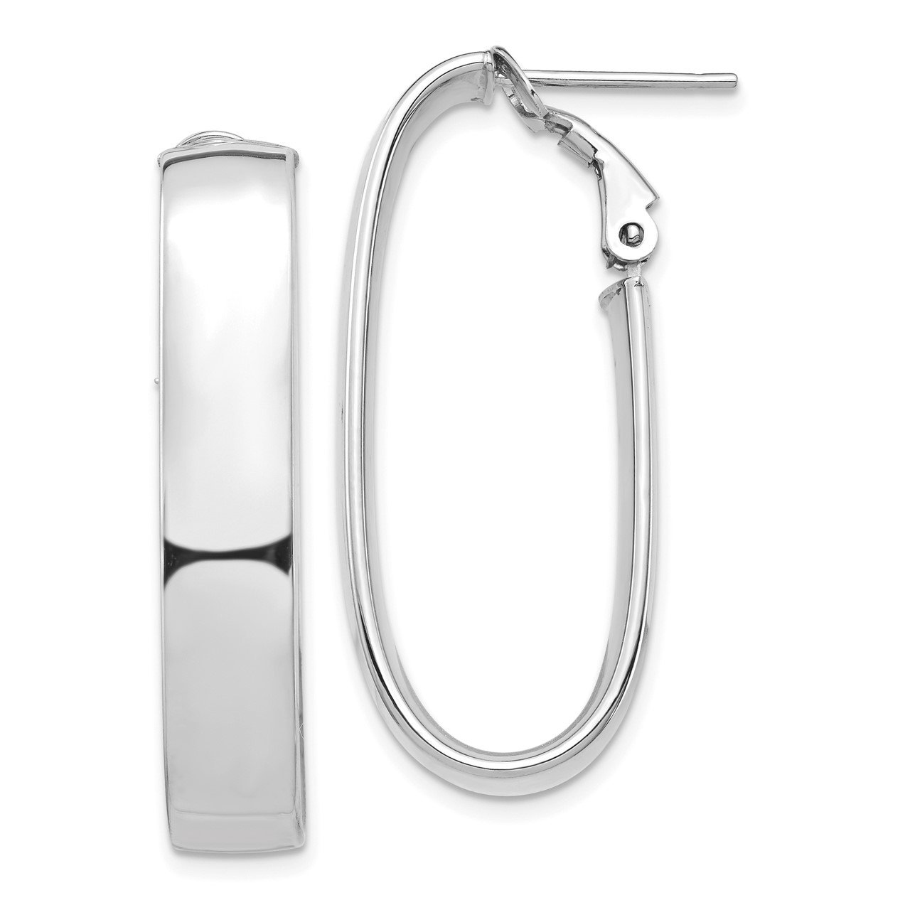 14k White Gold High Polished 7mm Oval Omega Back Hoop Earrings