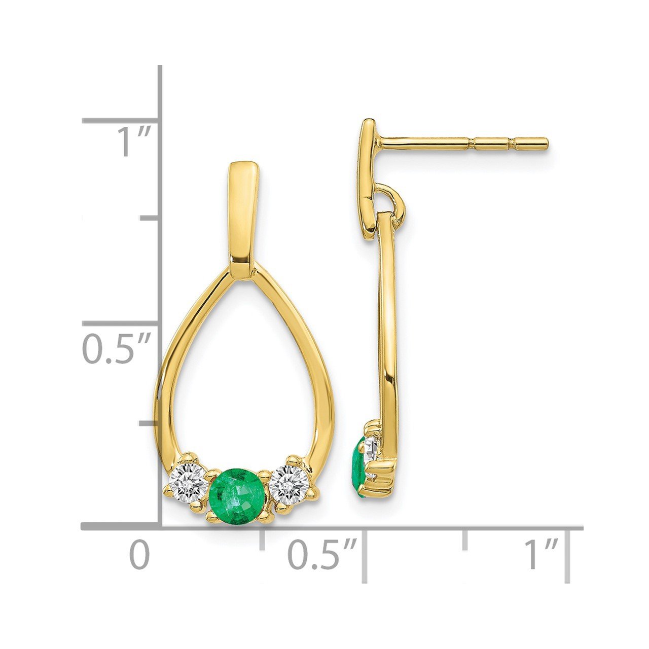 10k Emerald and White Sapphire Post Dangle Earrings-1