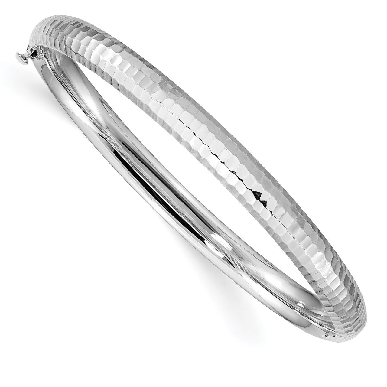 14k White Gold 3/16 Hammered Children's Hinged Bangle