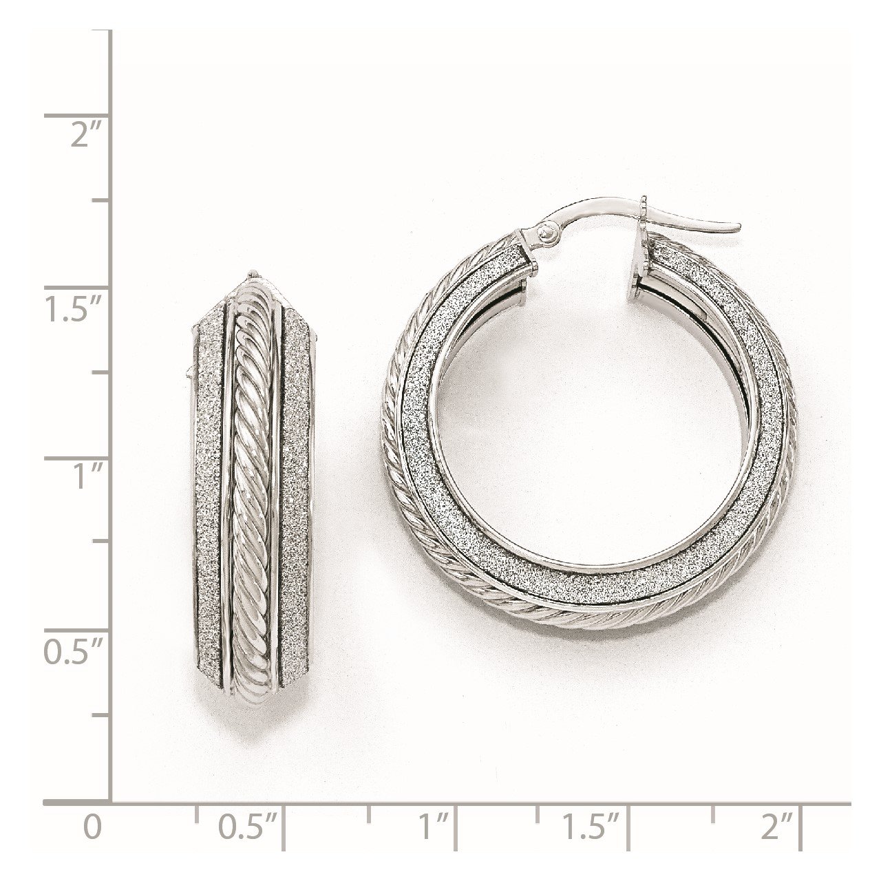 Leslie's 14k White Gold Polished Glitter Infused Hoop Earrings-1
