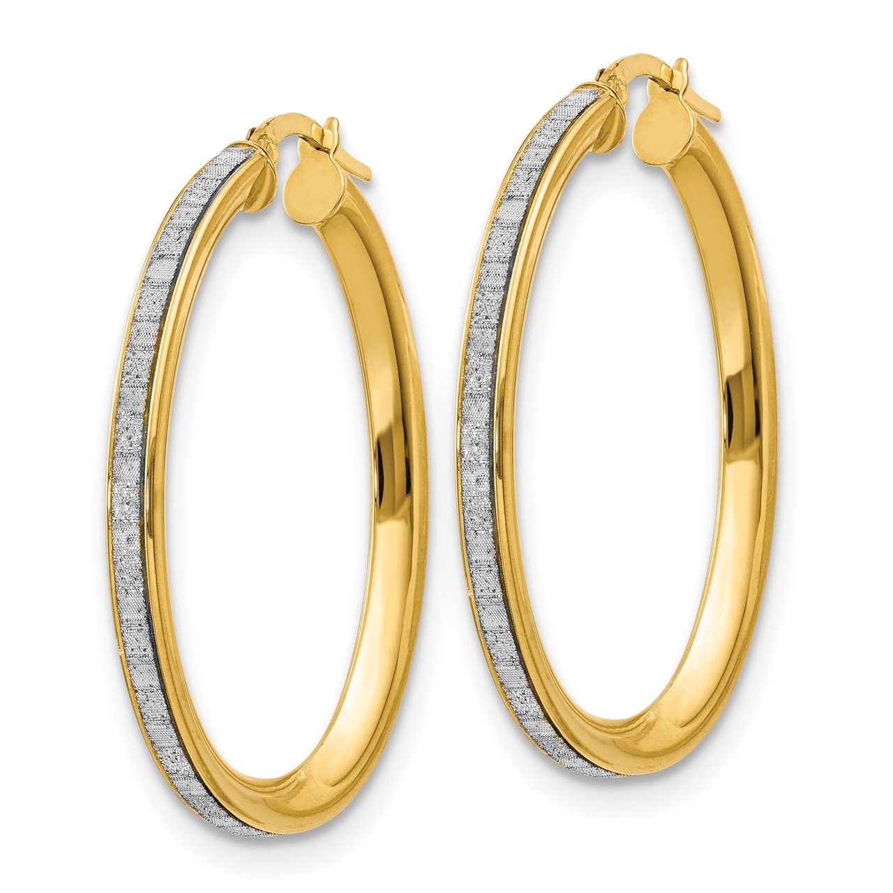 Leslie's 14K Polished Glimmer Infused Textured Hoop Earrings-2