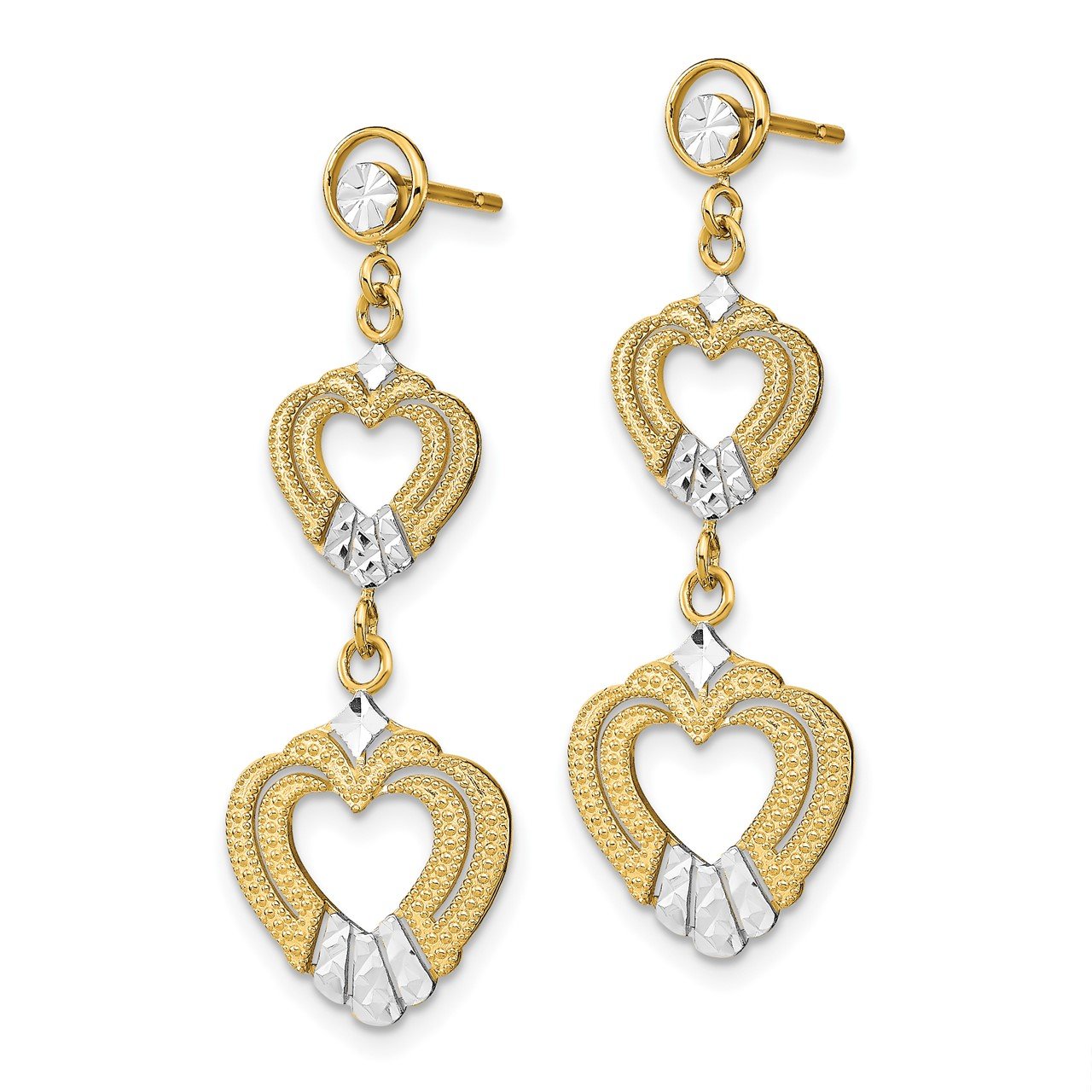 14k with Rhodium Heart Post Dangle Earrings-1