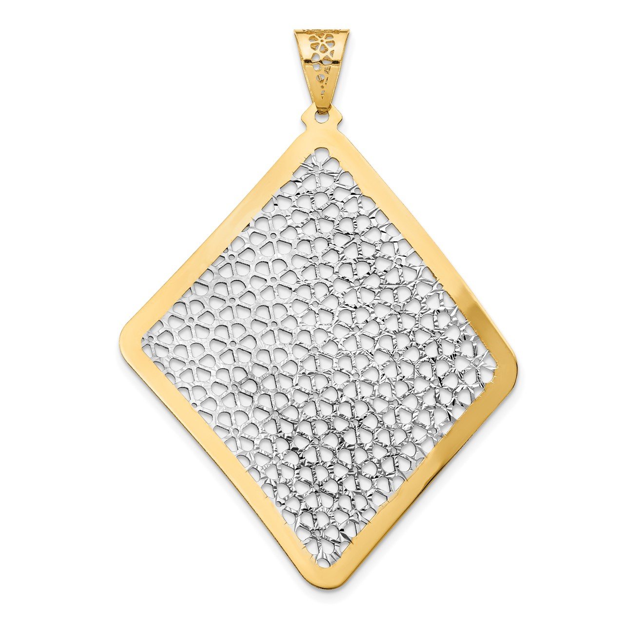 Leslie's 14K with Rhodium Polished Floral Cut-out Pendant