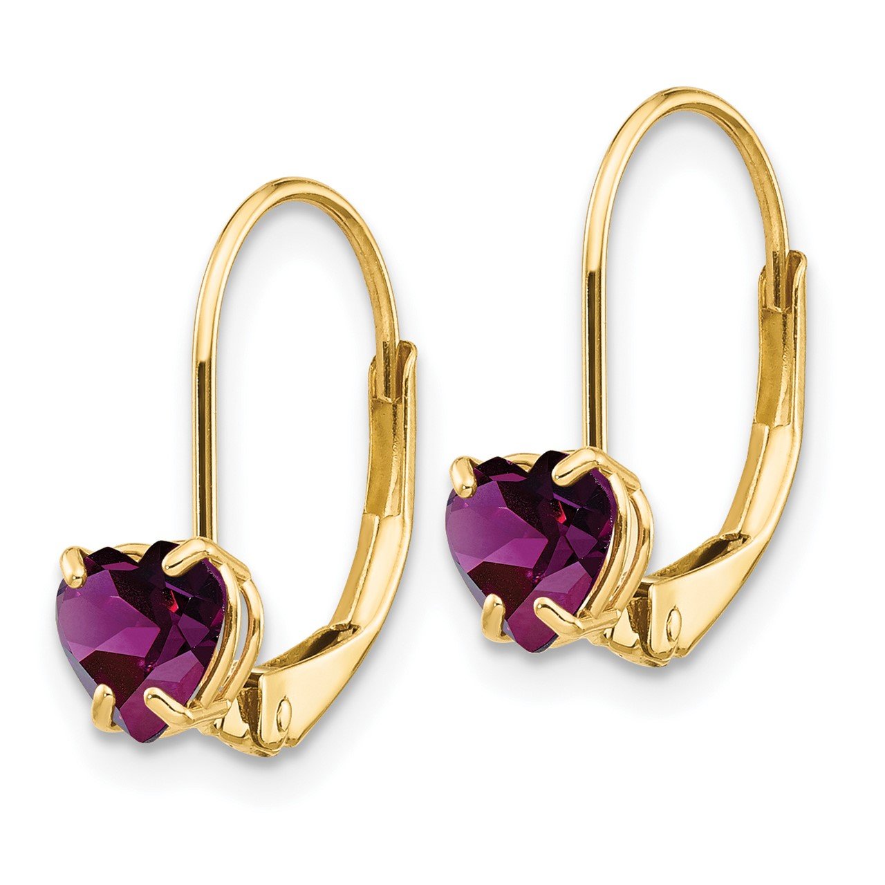 14k 5mm Heart Rhodolite Garnet Leverback Earrings-1