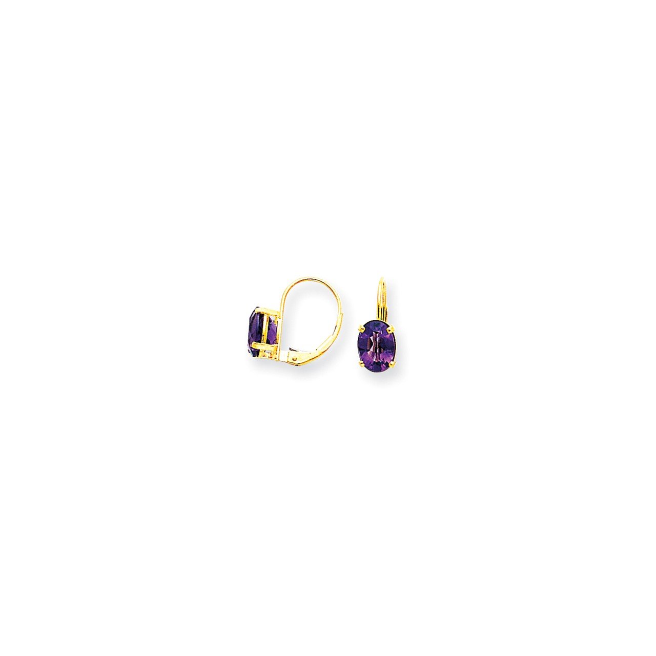 14k 8x6mm Oval Amethyst Checker leverback earring