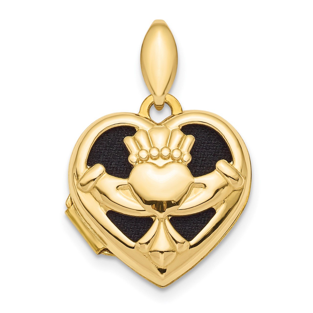 14k Polished Black Fabric Claddagh Heart Locket