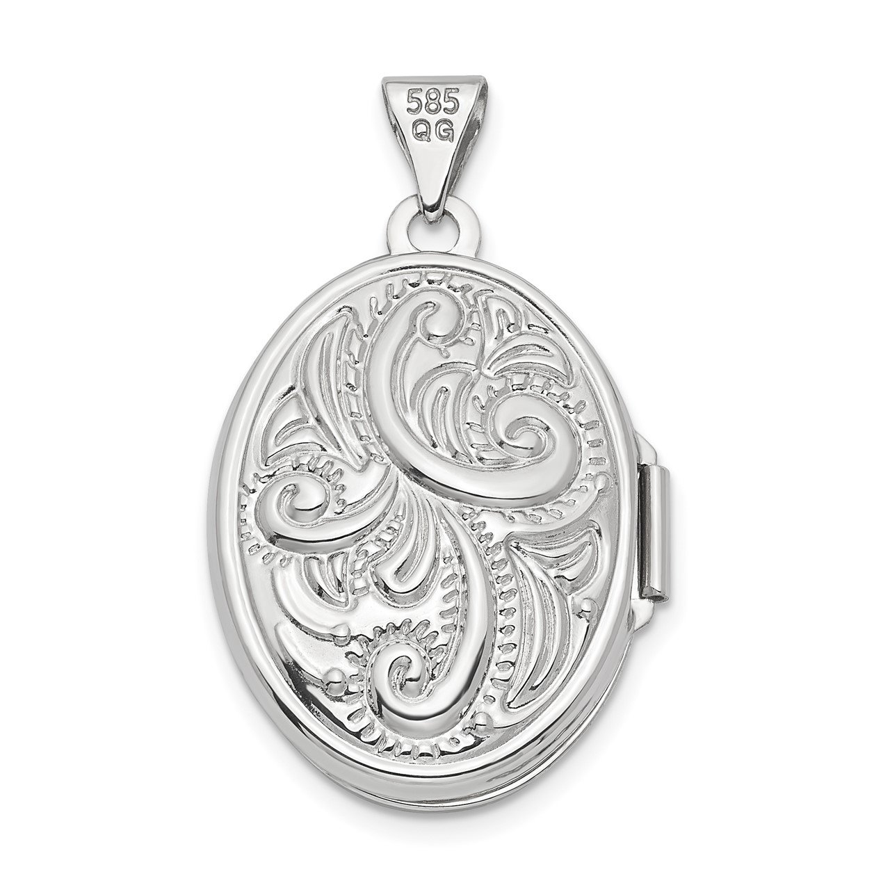 14k White Gold Swirl Design 21mm Oval Locket-3