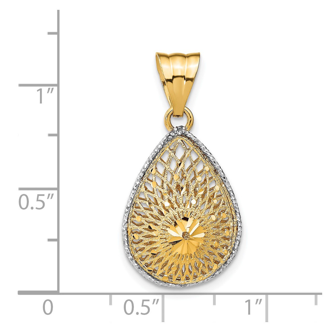 Leslie's 14k Rhodium-plated D/C Filigree Teardrop Pendant-3