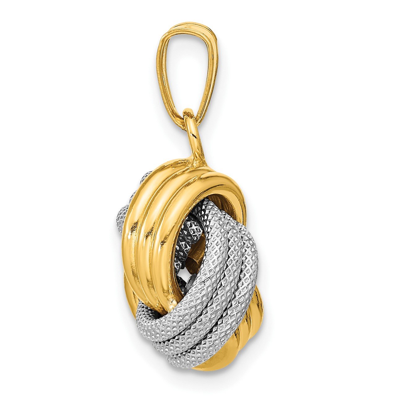 14k Two-Tone Polished Textured Love Knot Pendant-1