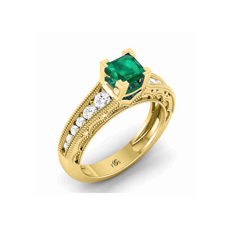 14K White Gold Green Stone/ Natural Diamonds Ring-3