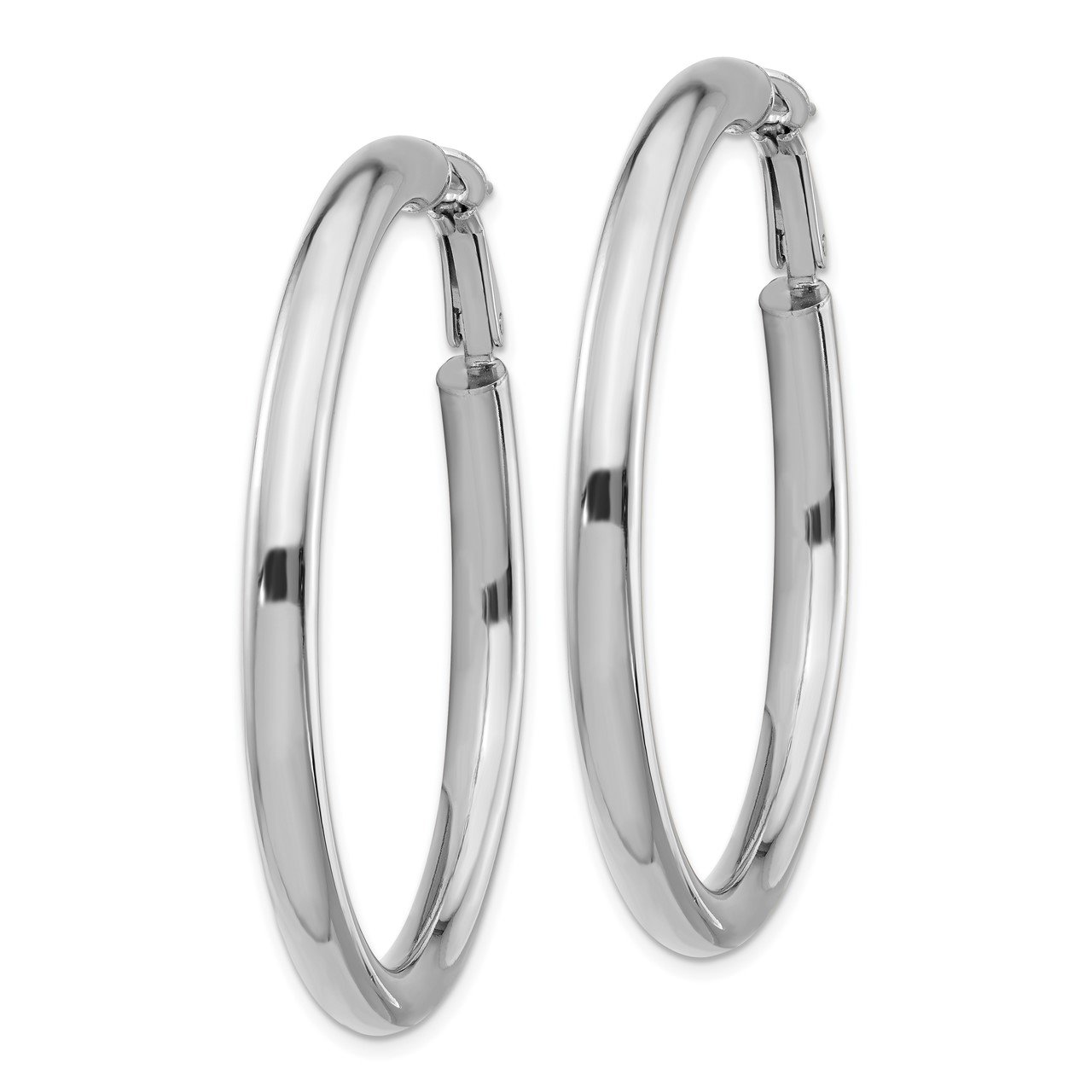 14k White Gold 4x50mm Polished Round Omega Back Hoop Earrings-1