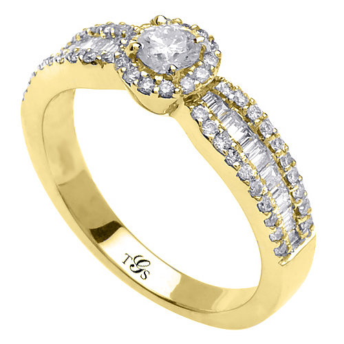 14K Yellow Gold Natural Diamond Engagement Ring (Center Stone Not Included)