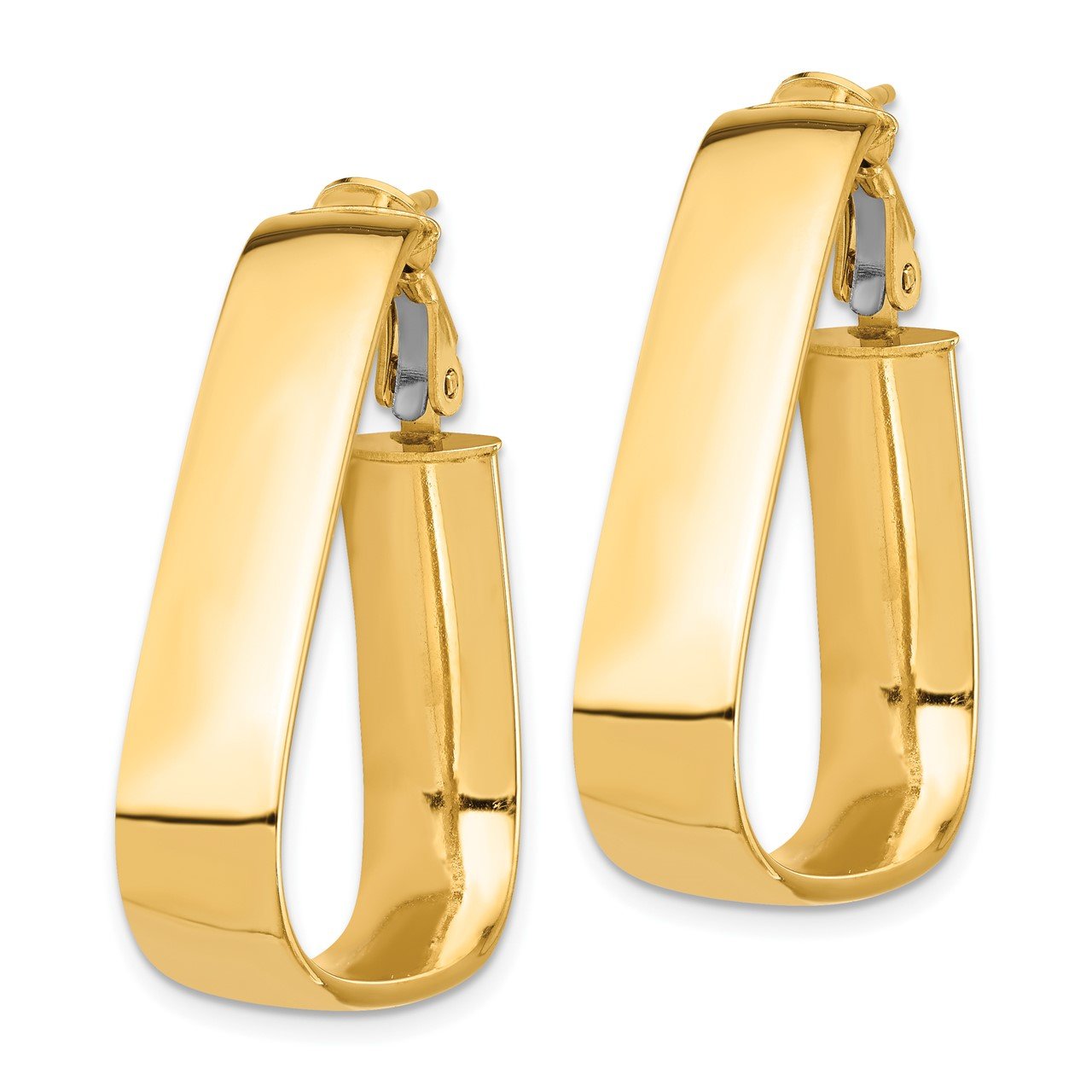 14k High Polished 7mm Omega Back Triangle Hoop Earrings-1