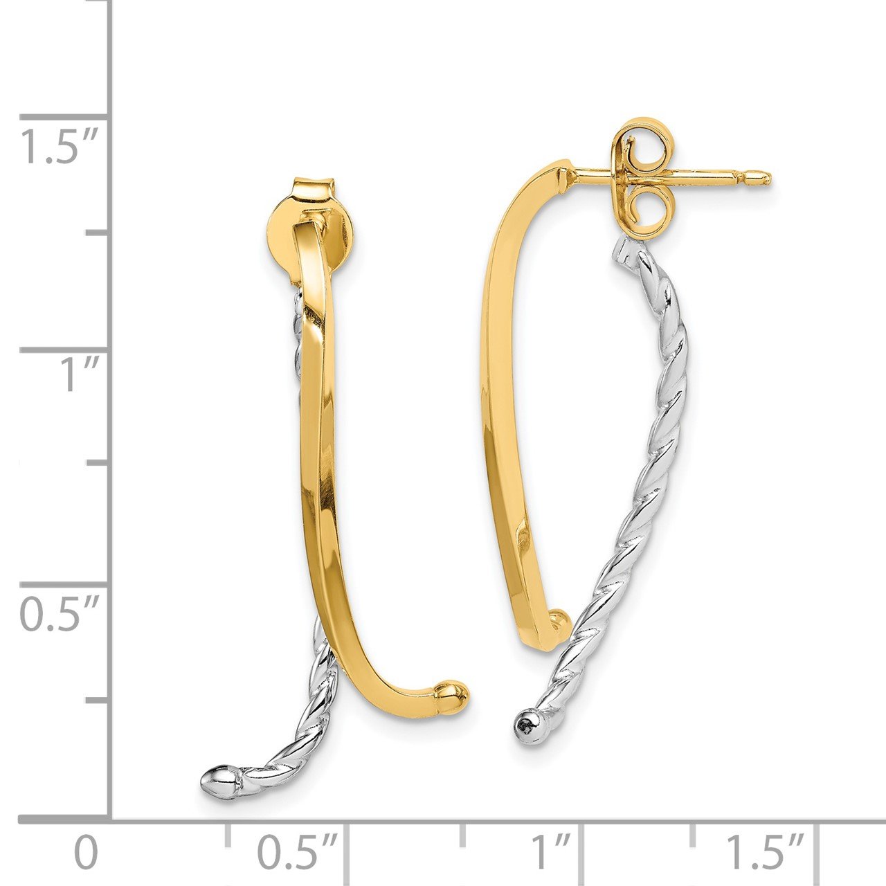 14k Two-tone Polished and Twisted Front and Back Post Earrings-2