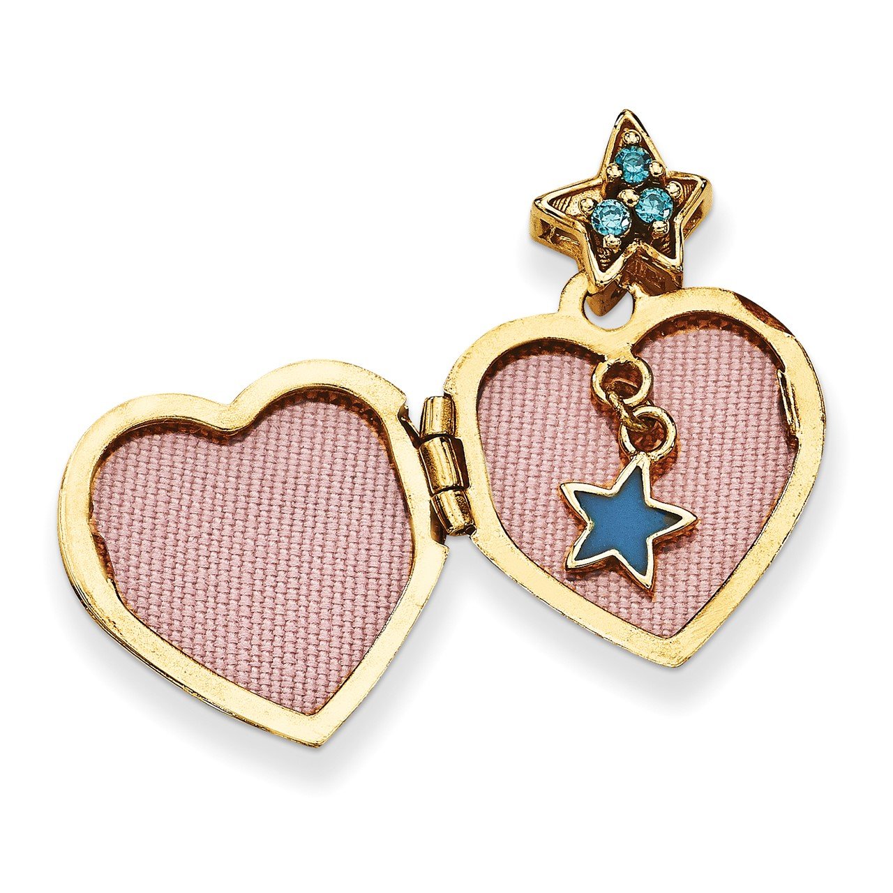 14k Blue CZ Make a Wish (Charm Inside Locket) 15mm Heart Locket-1