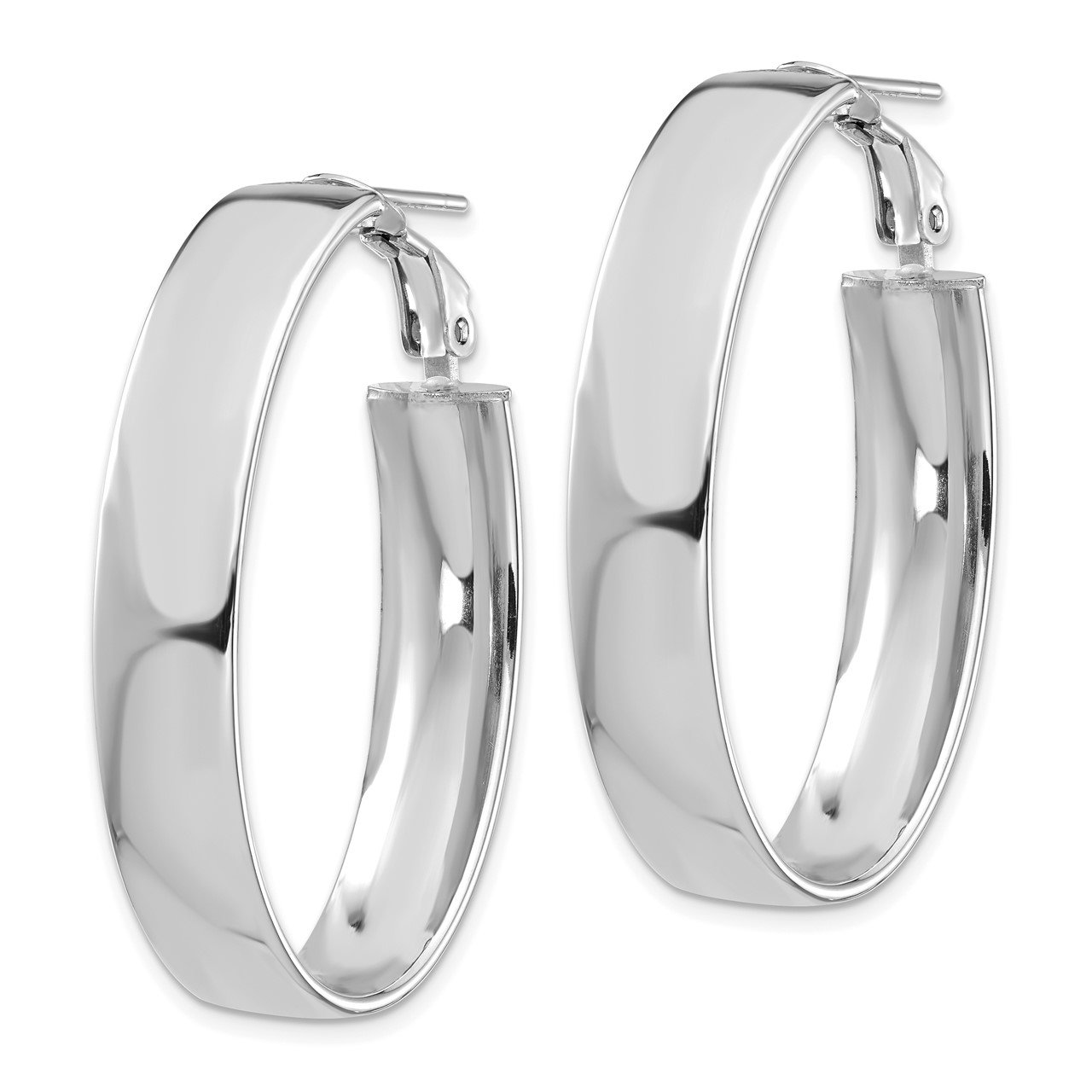 Leslie's 14K White Gold 7.75mm Oval Omega Back Hoop Earrings-1