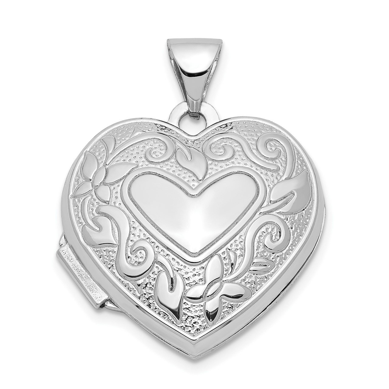 14k White Gold 18mm Heart Locket