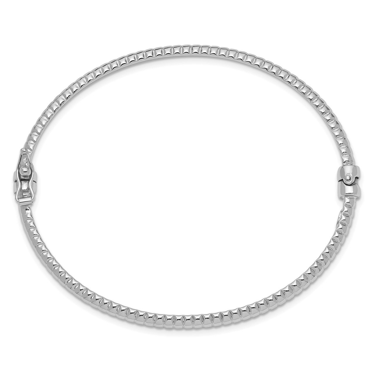 14k White Gold Polished Textured Hinged Bangle Bracelet-1