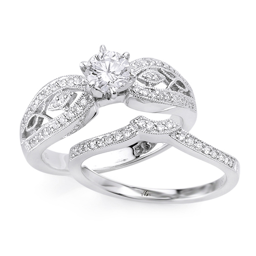 14K White Gold Natural Diamond Wedding Set (Center Stone Not Included)