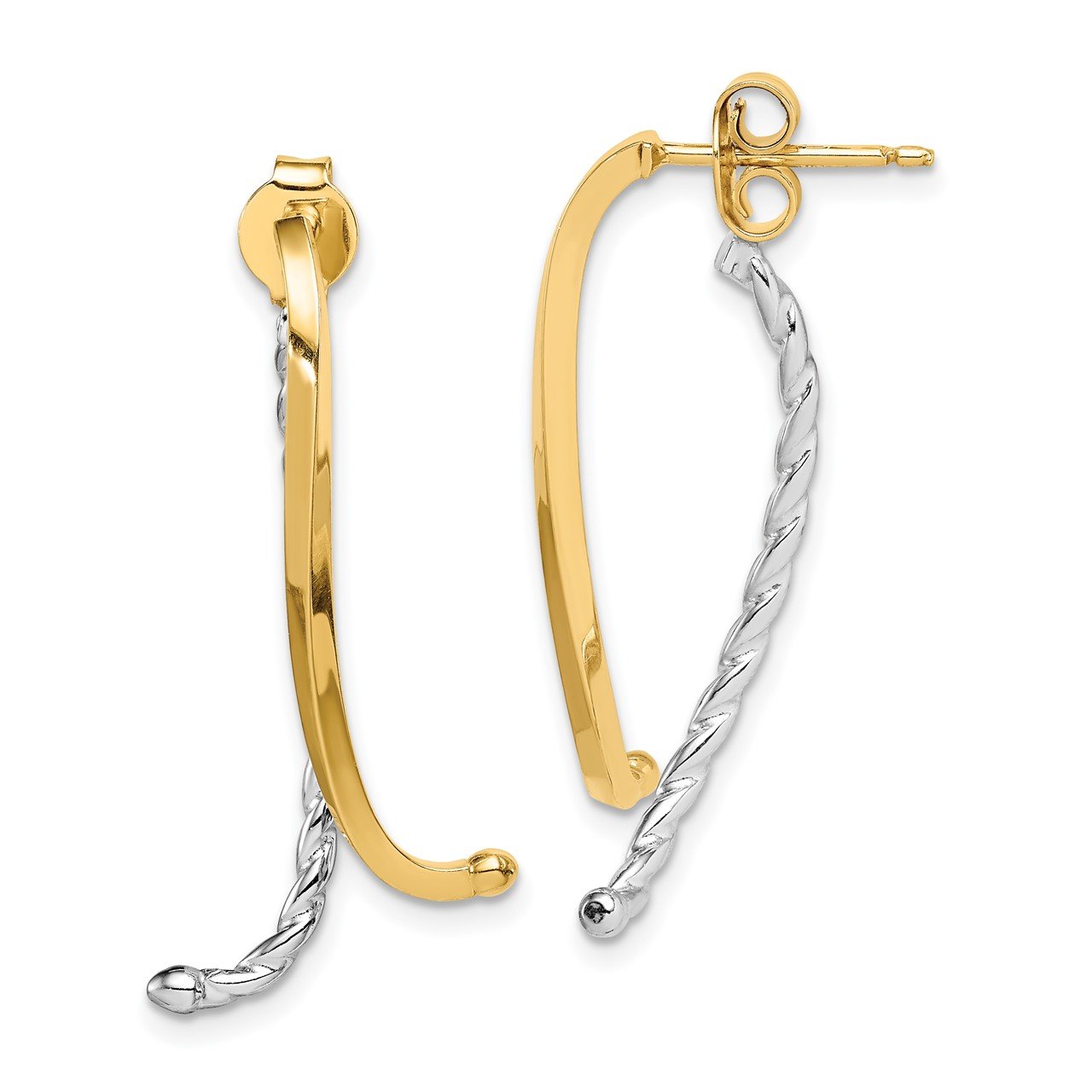 14k Two-tone Polished and Twisted Front and Back Post Earrings