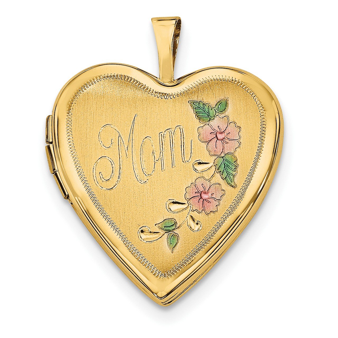 14K 20mm Enamel Flowers MOM Heart Locket