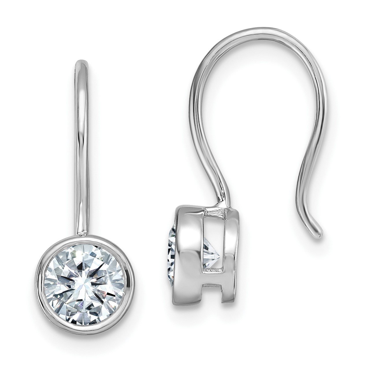 14k White Gold Round Bezel Dangle Earring D E F Pure Light Moissanite