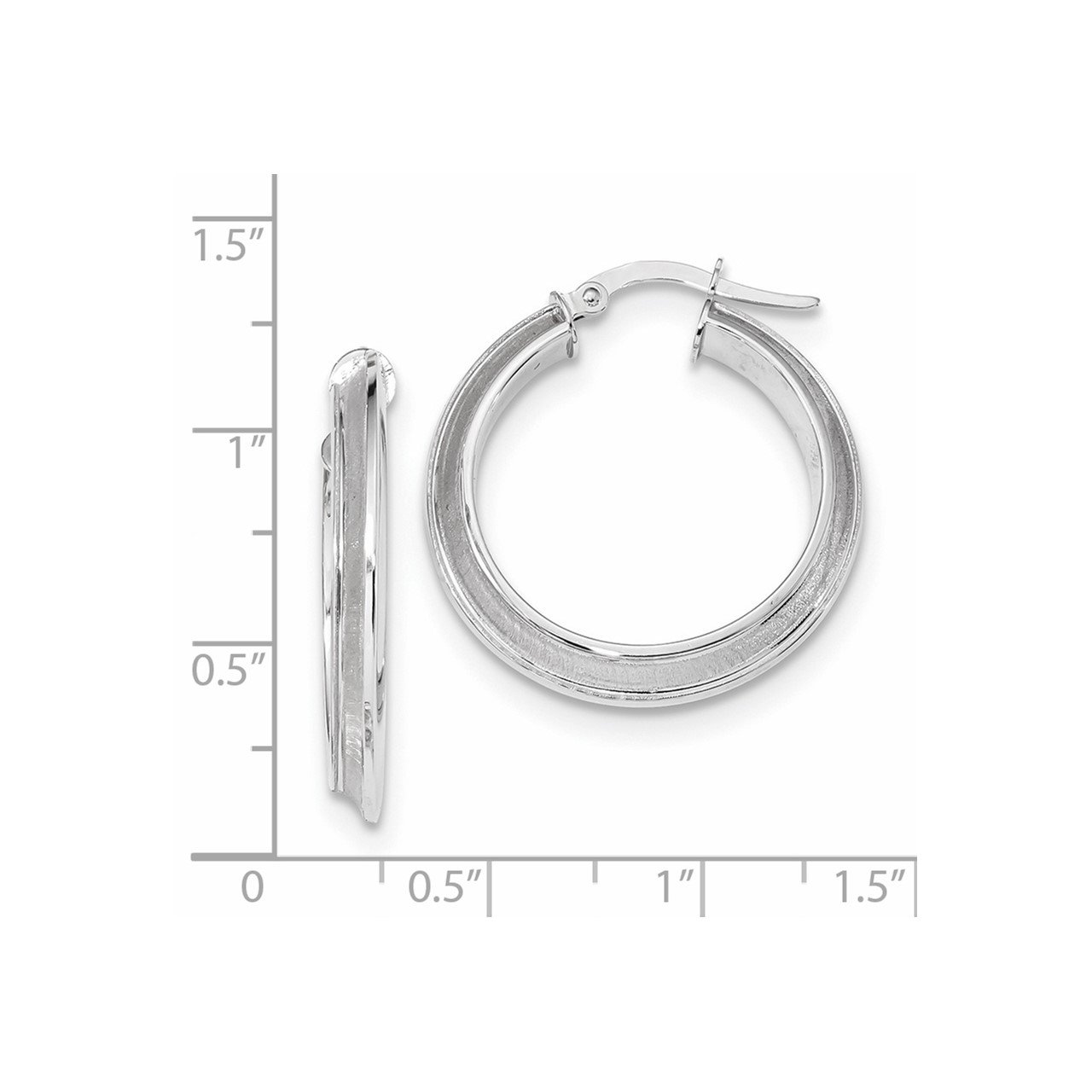 14k White Gold Polished Brushed Hoop Earrings-1