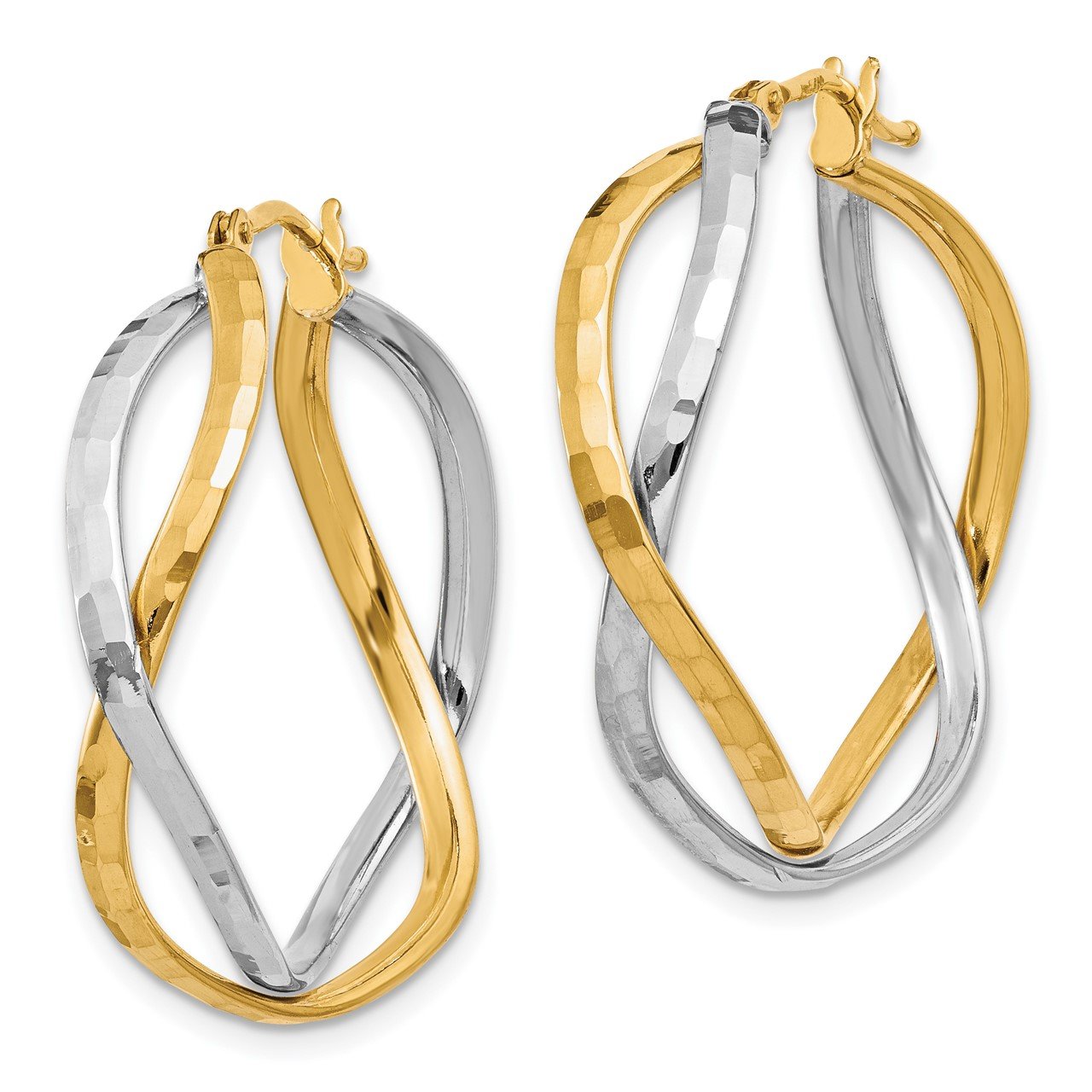 Leslie's 14K Two-tone Polished Criss Cross Hoop Earrings-1
