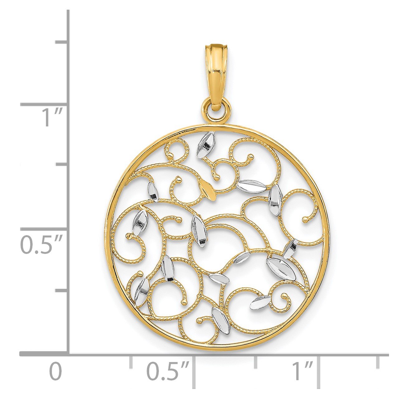 14K with Rhodium Floral Medallion Pendant Charm-2