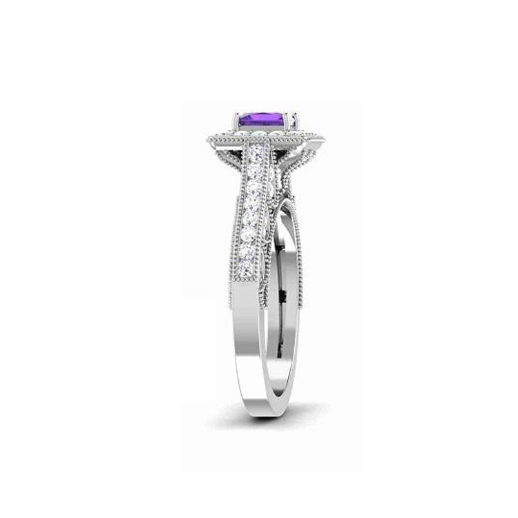 14K White Gold Purple Stone/ Natural diamonds Ring-1