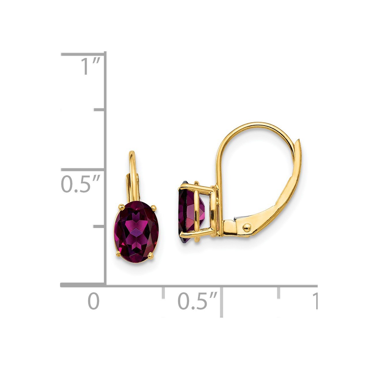 14k 7x5mm Oval Rhodolite Garnet Leverback Earrings-2