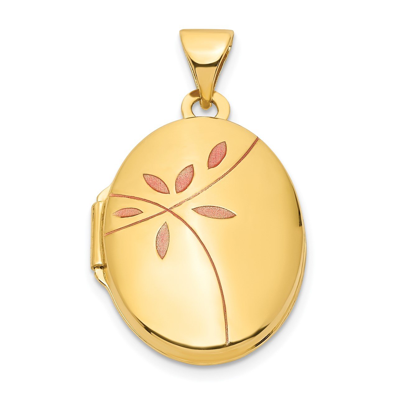 14k Enamel Leaves 19mm Oval Locket