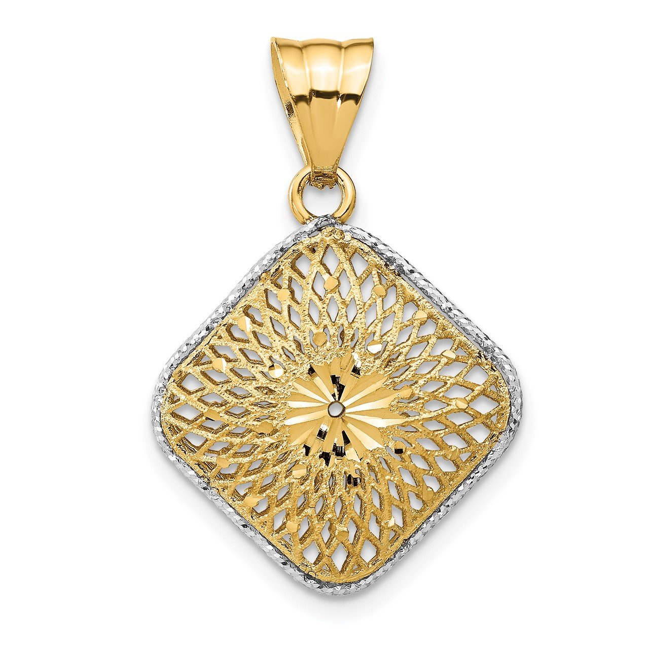 Leslie's 14k Rhodium-plated D/C Filigree Square Pendant