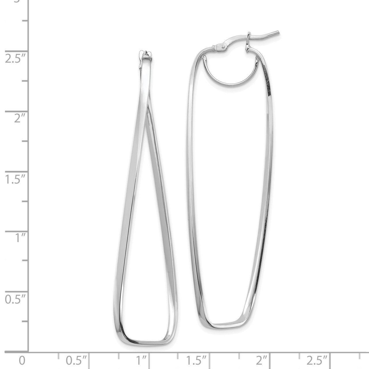 14k White Gold Polished 2mm Wavy Rectangle Hoop Earrings-2