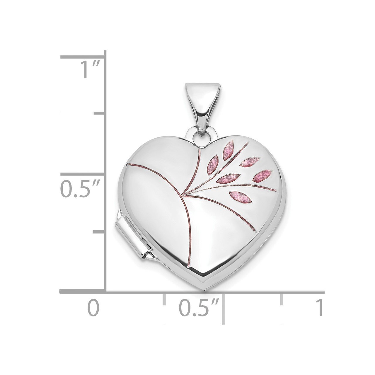 14k White Gold Enamel Leaves 18mm Heart Locket-1