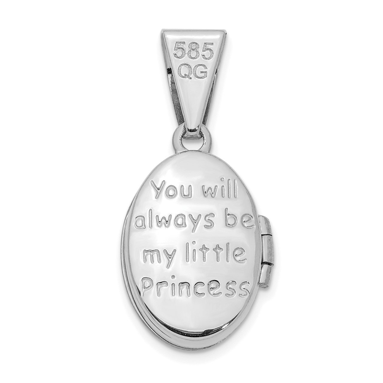14K White Gold Little Princess 16mm Oval Locket Pendant-1