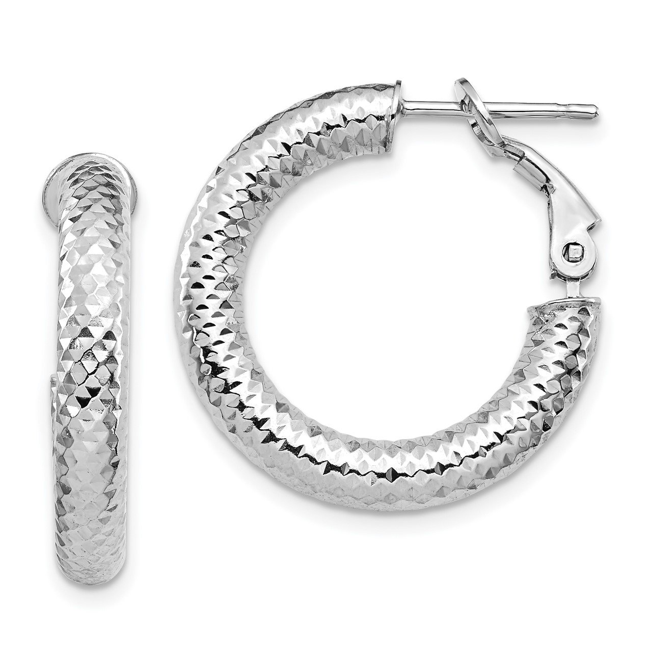 Leslie's 14K 4x15 White Gold D/C Round Omega Back Hoop Earrings